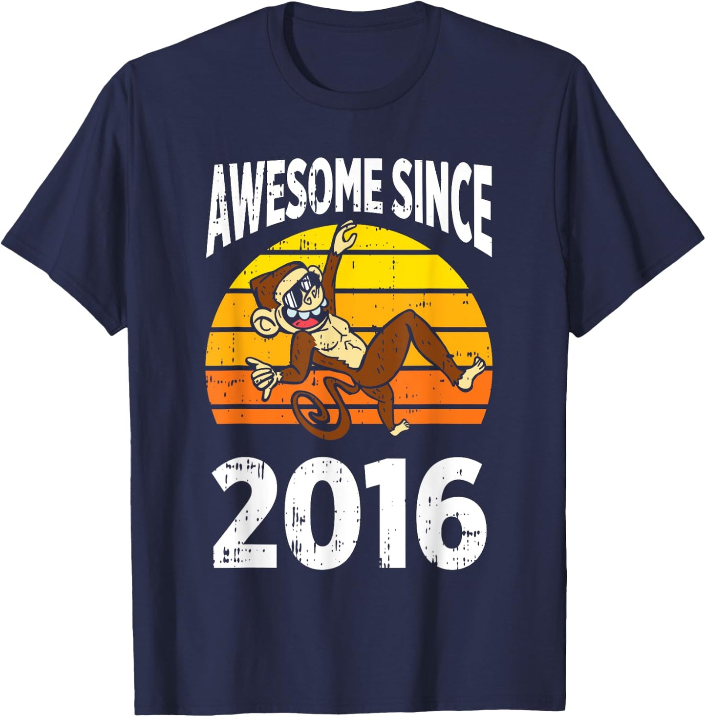 Monkey Awesome Since 2016 7th Birthday 7 Years Old T-Shirt - T-Shirt | Navy
