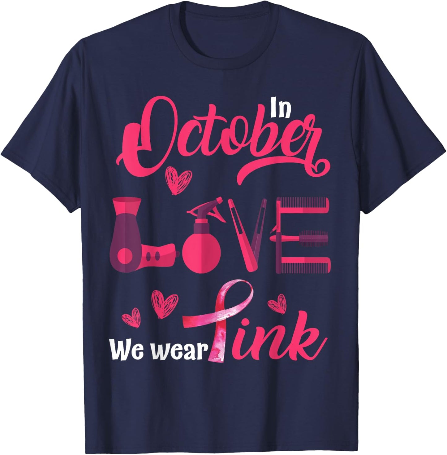 Pink Ribbon Hairstylist Breast Cancer Awareness Halloween T-Shirt - T-Shirt | Navy