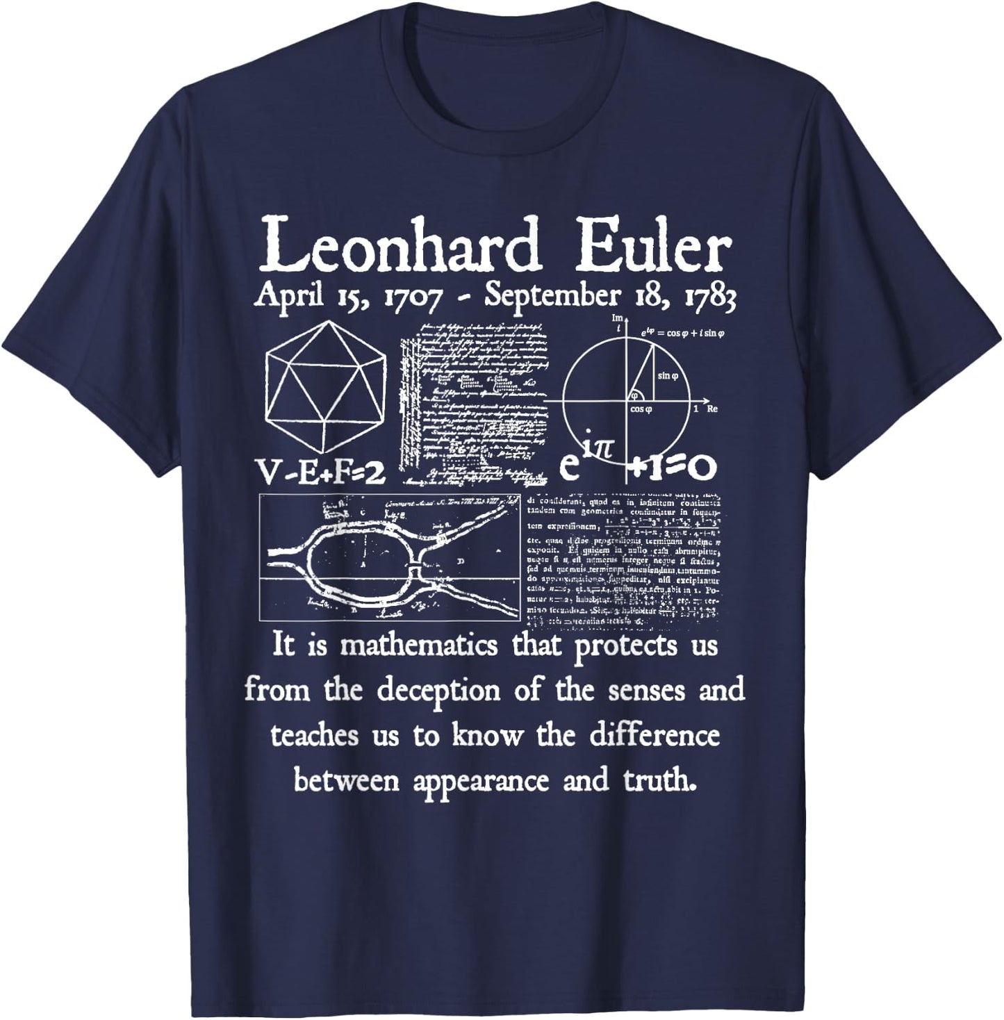 Nerdy Vintage Leonhard Euler Mathematics Quote Math Teacher Men Women Girls Kids T-Shirt - T-Shirt | Navy