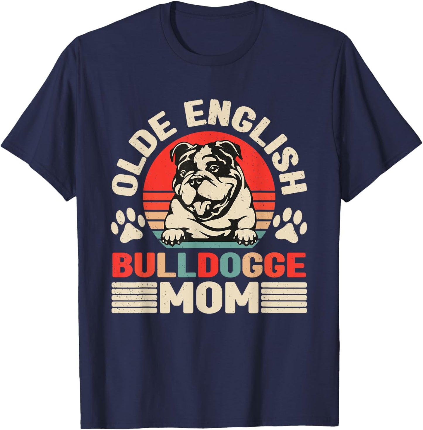 Old English Bulldog Mom Retro Walking Dog Owner Dog Lover Women T-Shirt - T-Shirt | Navy