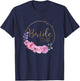 Bride to be Stag Night Wedding Pink Flowers T-Shirt - T-Shirt | Navy