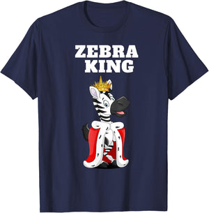 Zebra King Jungle Theme Party Fun Animal African Safari T-Shirt - T-Shirt | Navy