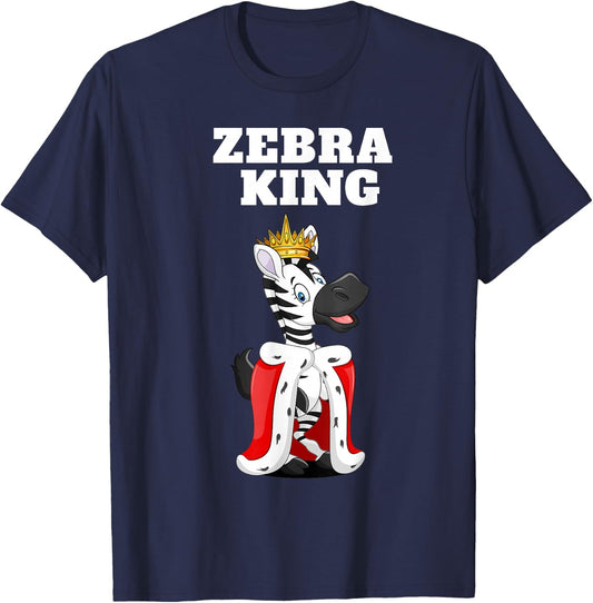 Zebra King Jungle Theme Party Fun Animal African Safari T-Shirt - T-Shirt | Navy