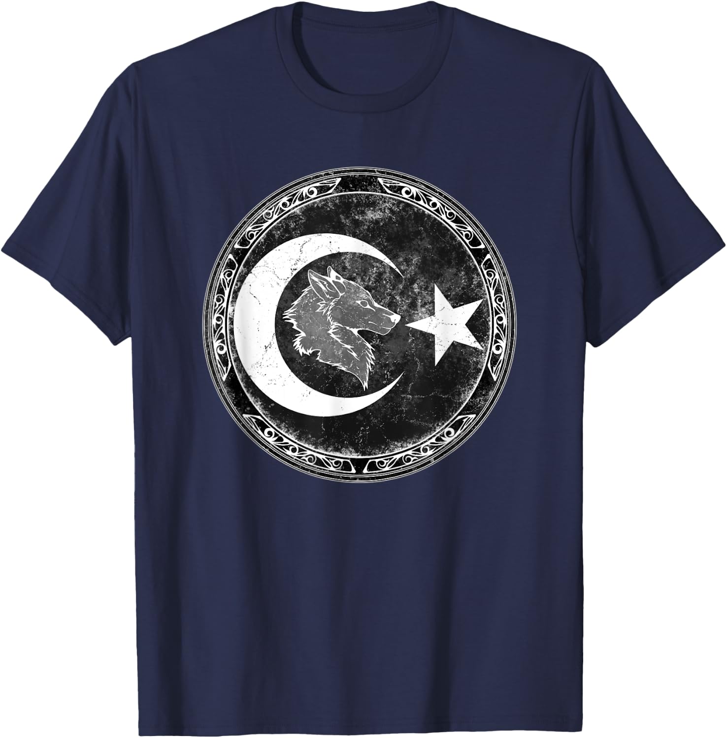Turkish Goktürk Wolf Bozkurt Flag T-Shirt - T-Shirt | Navy