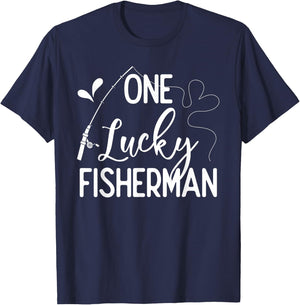 One Lucky Fisherman Couple Fishing Fishers Matching Gift T-Shirt - T-Shirt | Navy