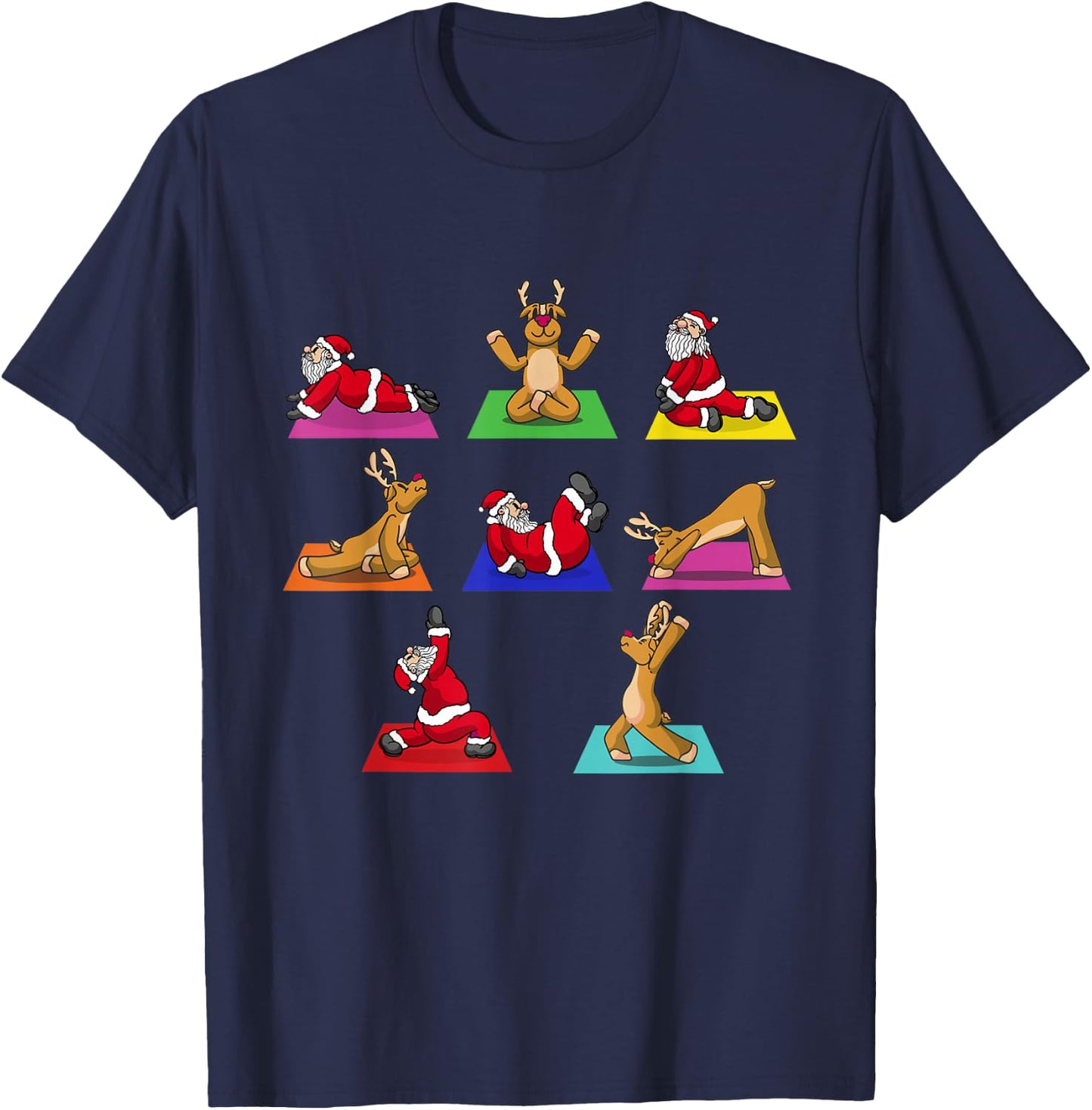 Reindeer Santa Claus Yoga Outfit Ladies Meditation Christmas T-Shirt - T-Shirt | Navy