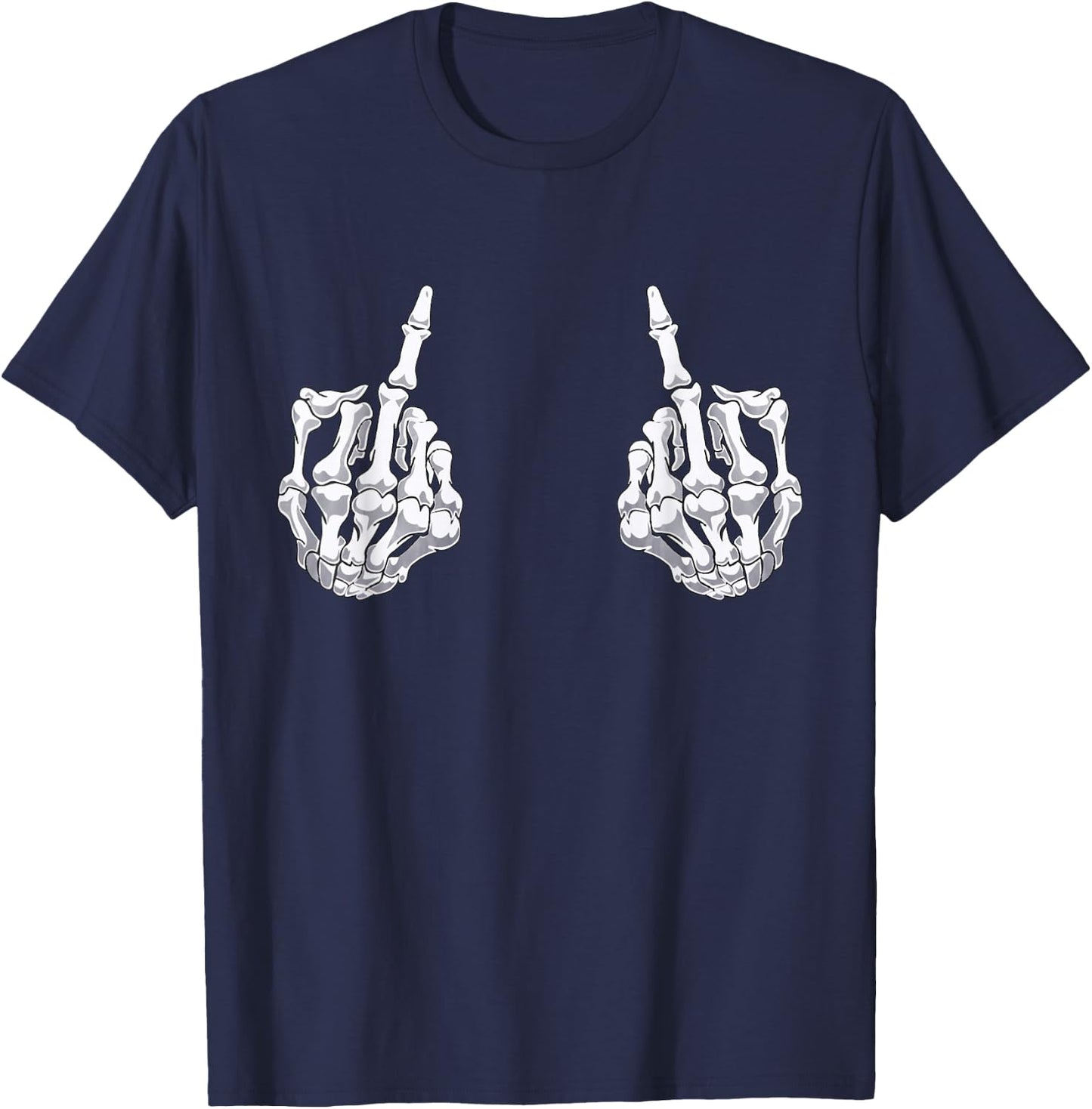 Skeleton Hand Halloween Bones Middle Finger Skull Men Women T-Shirt - T-Shirt | Navy
