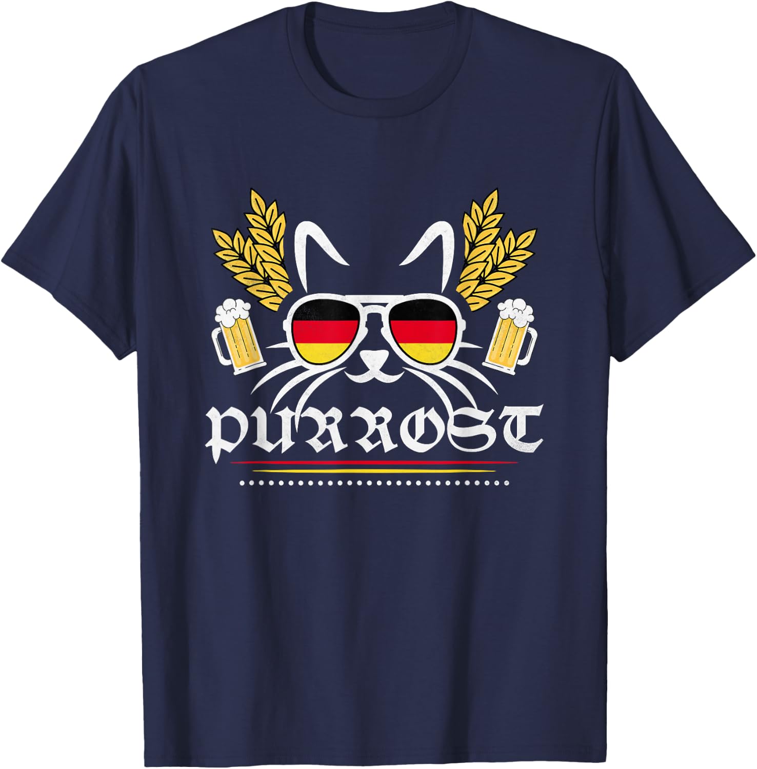 Purrost German Cat Beer Oktoberfest T-Shirt - T-Shirt | Navy