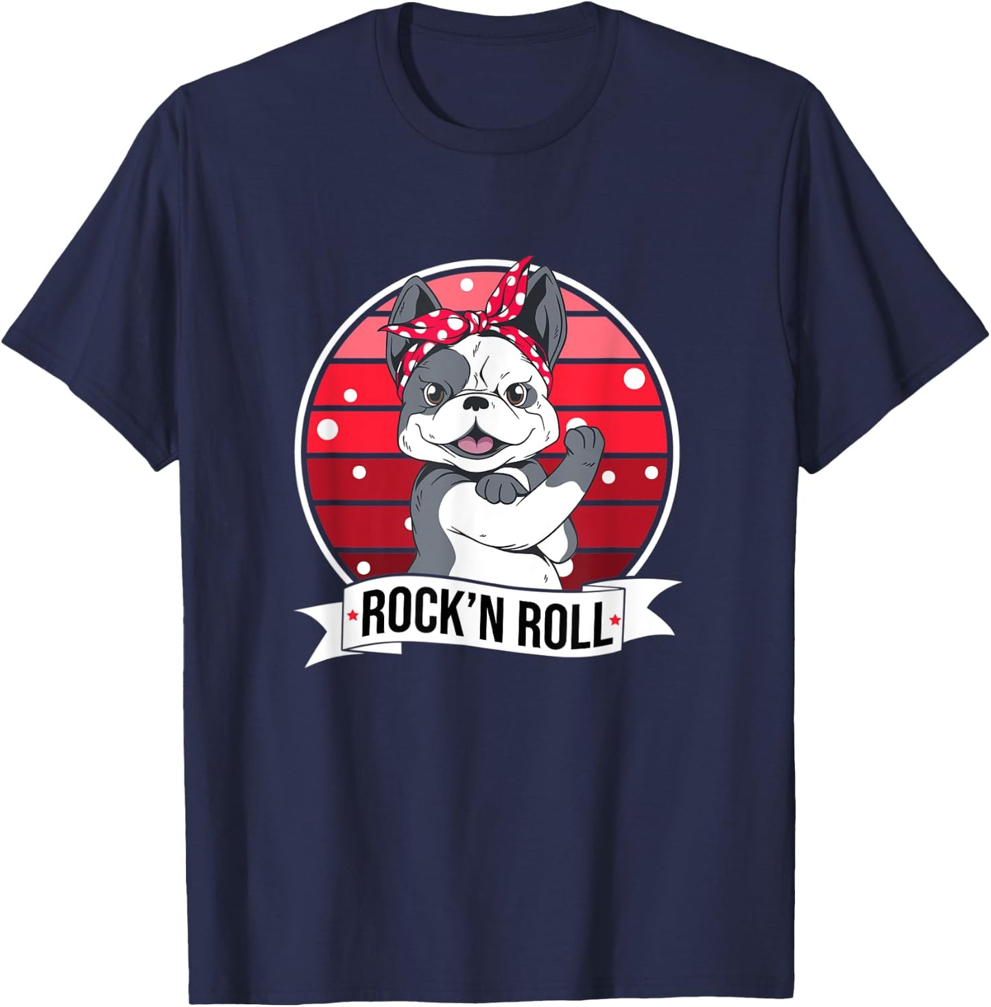 Rockabilly Dog French Bulldog Pin Up Rock'n'Roll Men Women Kids T-Shirt - T-Shirt | Navy
