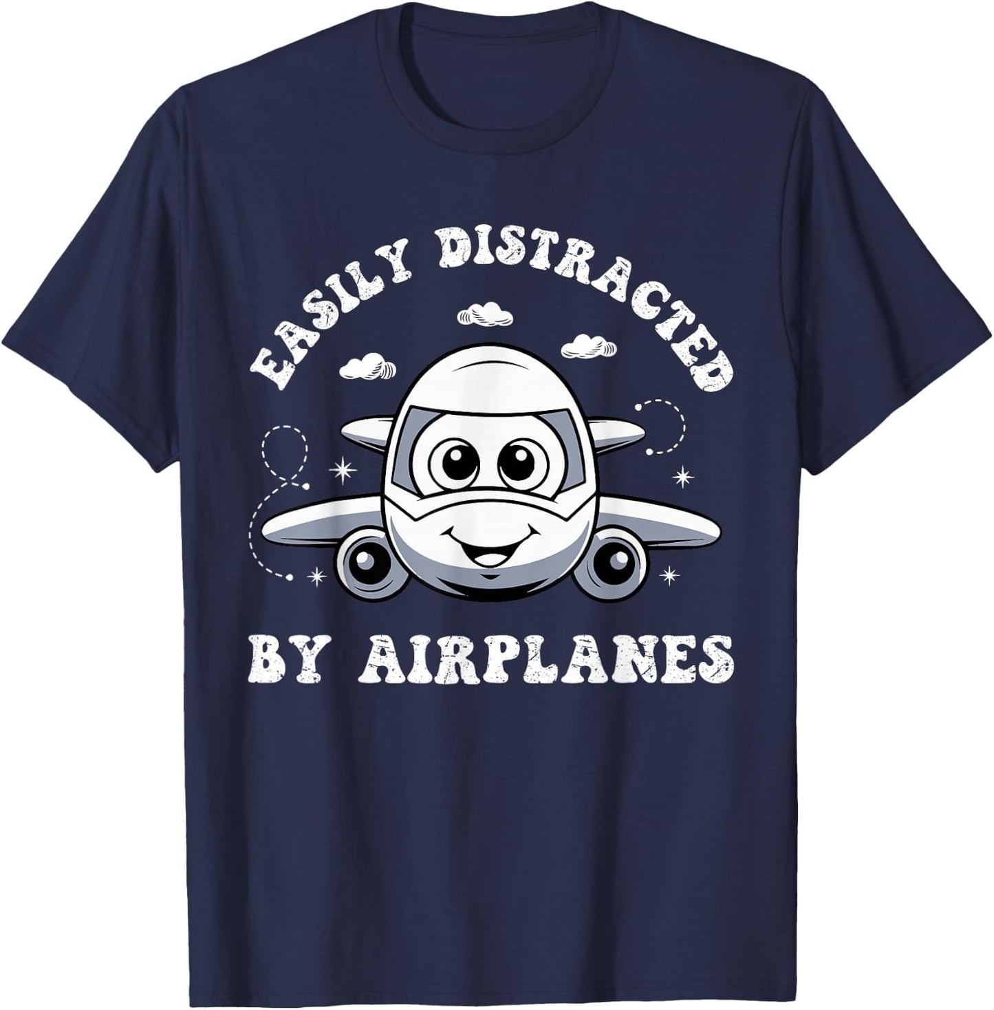 Funny Easily Distracted By Airplanes Pilot Aviation Lover T-Shirt - T-Shirt | Navy