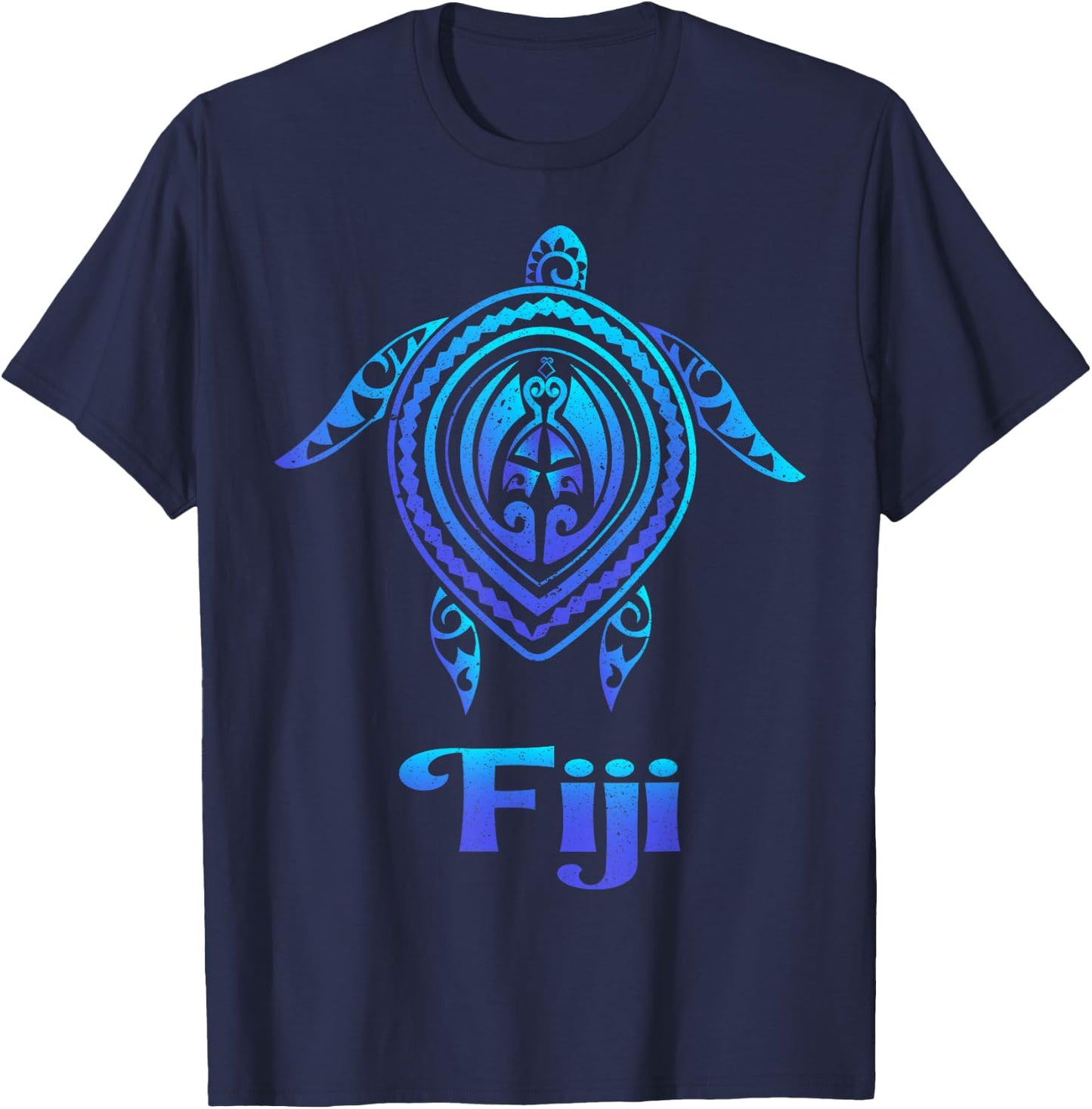 Fiji Island Sea Turtle Blue Sea Tribal Pattern Scuba Diving T-Shirt - T-Shirt | Navy