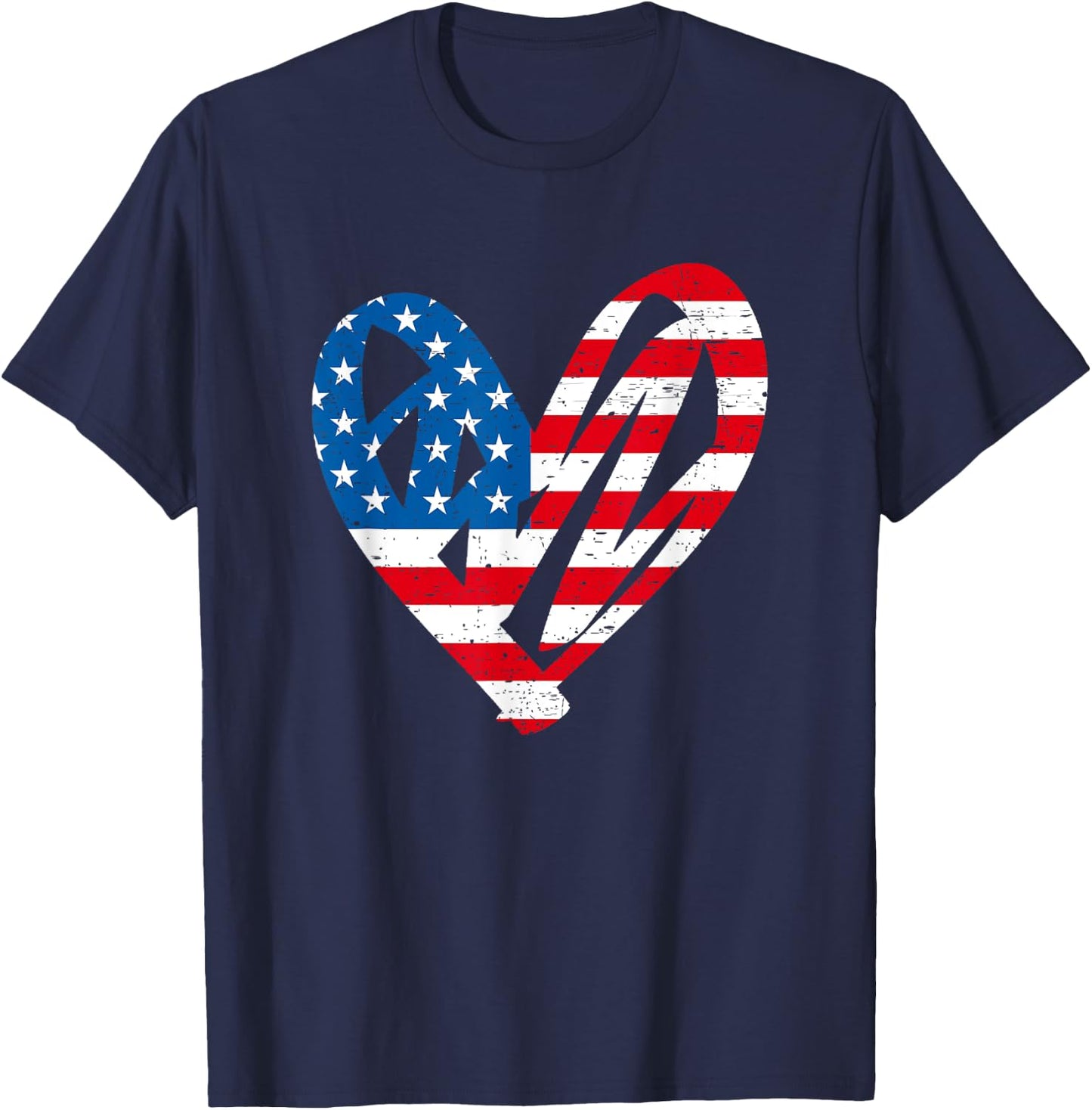 4th July Partiotic Heart Independence Day | & T-Shirt - T-Shirt | Navy