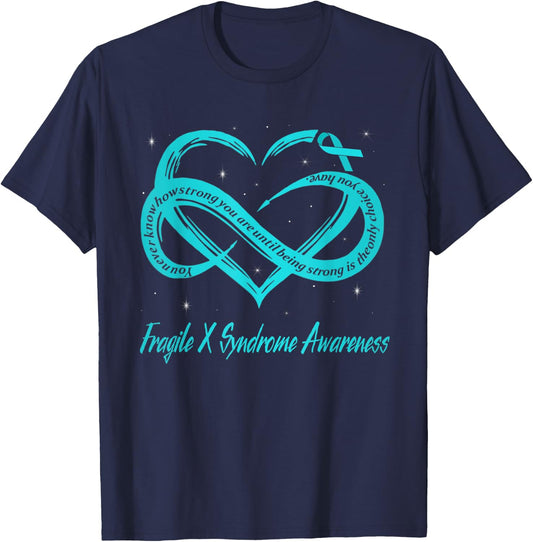 Infinity Heart Teal Ribbon Fragile X Syndrome Awareness T-Shirt - T-Shirt | Navy