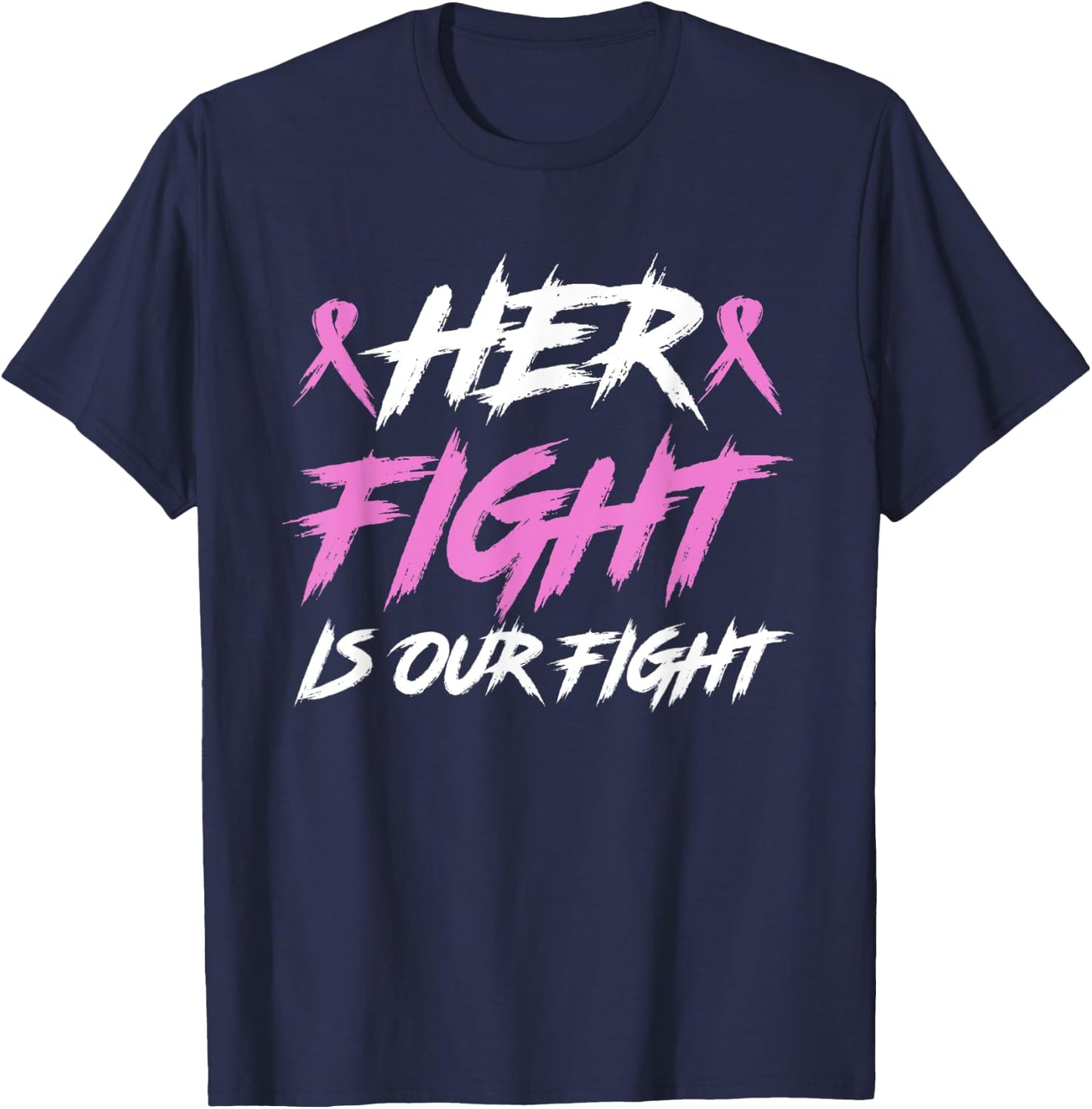 Her Fight Our Fight Family Breast Cancer Awareness Men Kid T-Shirt - T-Shirt | Navy