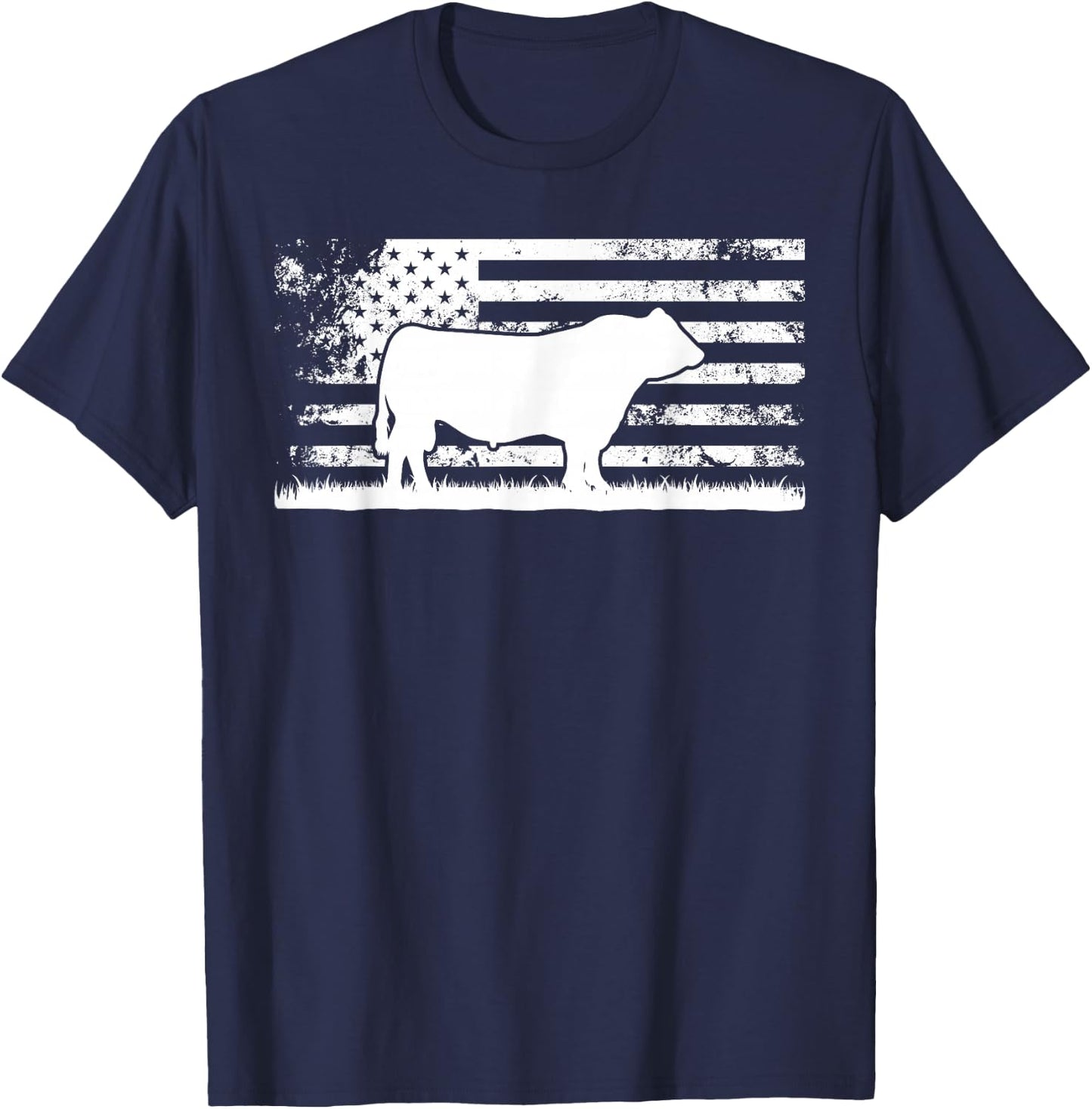 USA American Flag - America Cow Black Angus Rancher T-Shirt - T-Shirt | Navy
