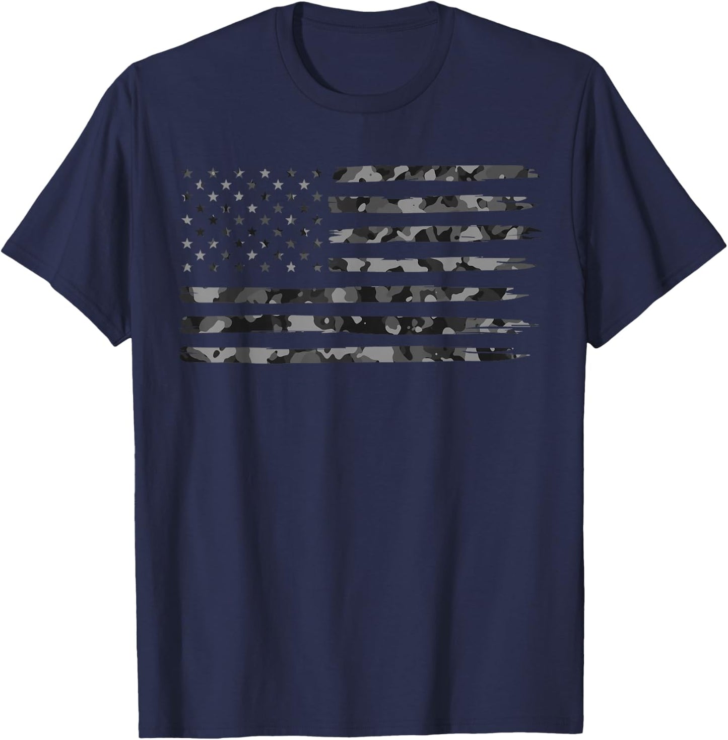 Grey Vintage Camo American Flag Small T-Shirt - T-Shirt | Navy