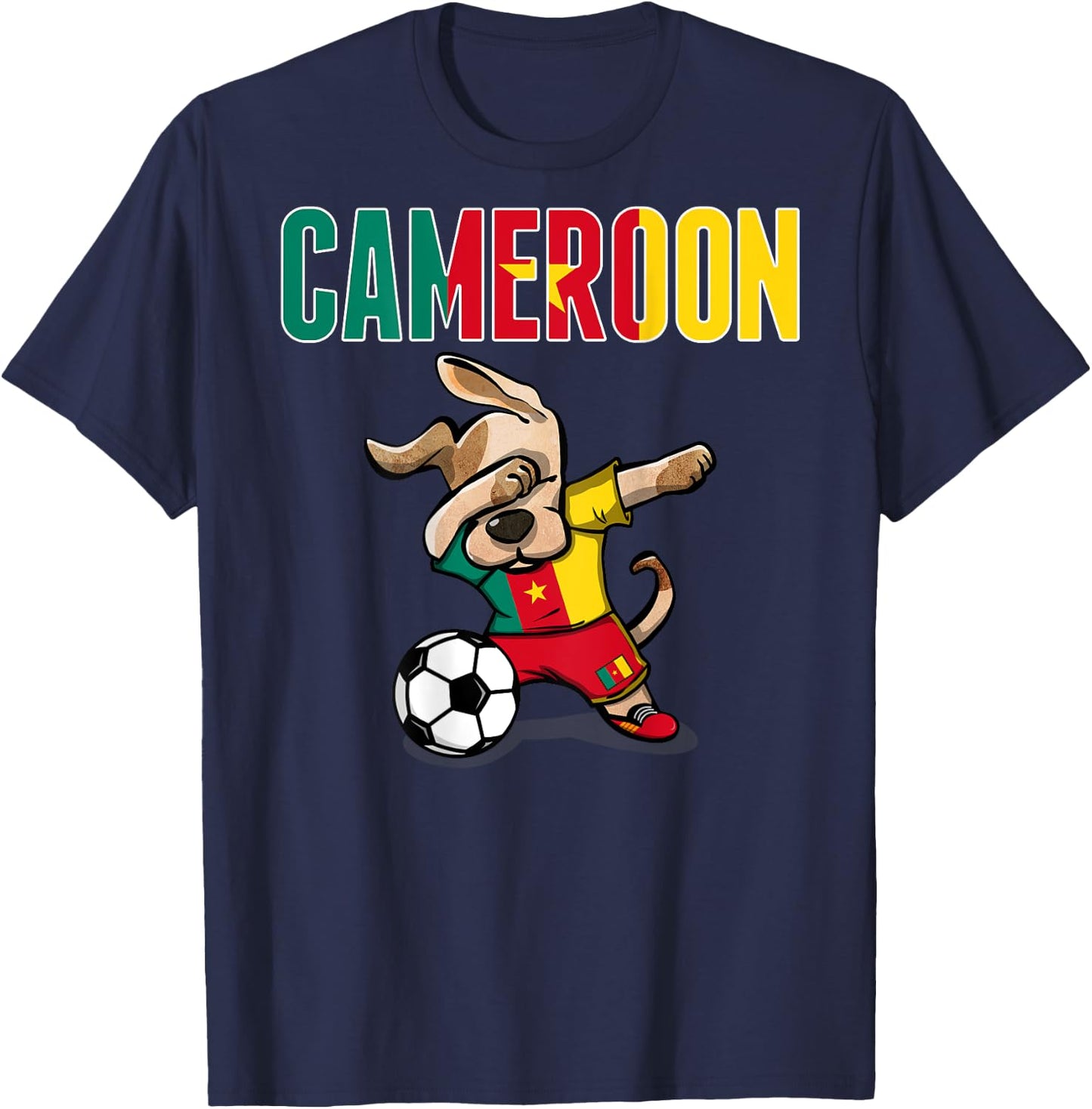 Dabbing Dog Cameroon Soccer Lovers Jersey Cameroonian Flag Men Women Kids T-Shirt - T-Shirt | Navy