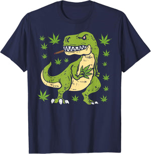 Trex Dinosaur Smoking Weed Cannabis 420 Blunt Stoner Gift T-Shirt - T-Shirt | Navy
