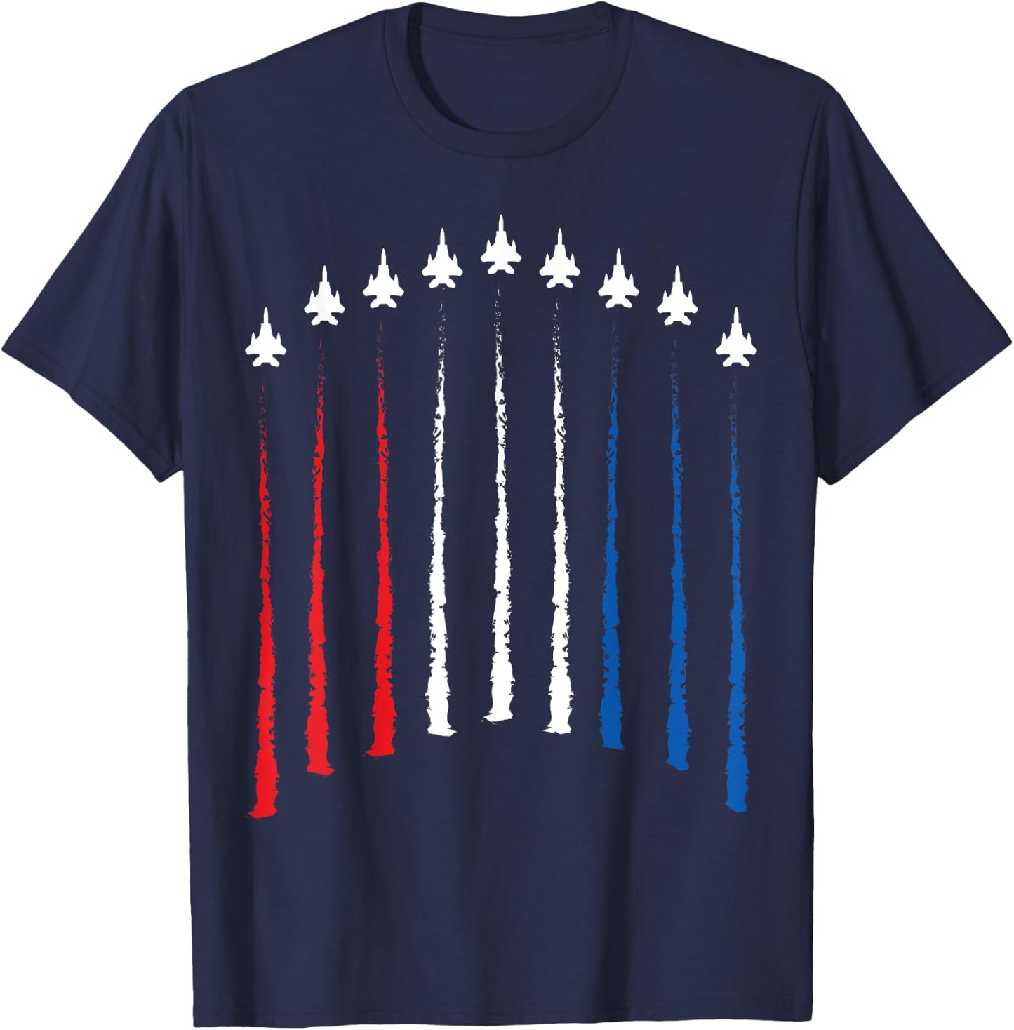 American Jet trail Red White & Blue Flag Fourth of July Jets T-Shirt - T-Shirt | Navy