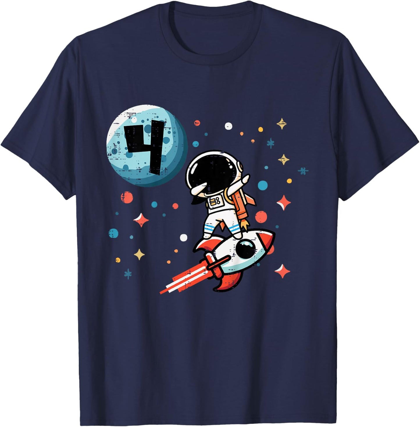 Kids 4th Birthday Astronaut Dab Rocket 4 Year Old Bday Boys Kids T-Shirt - T-Shirt | Navy