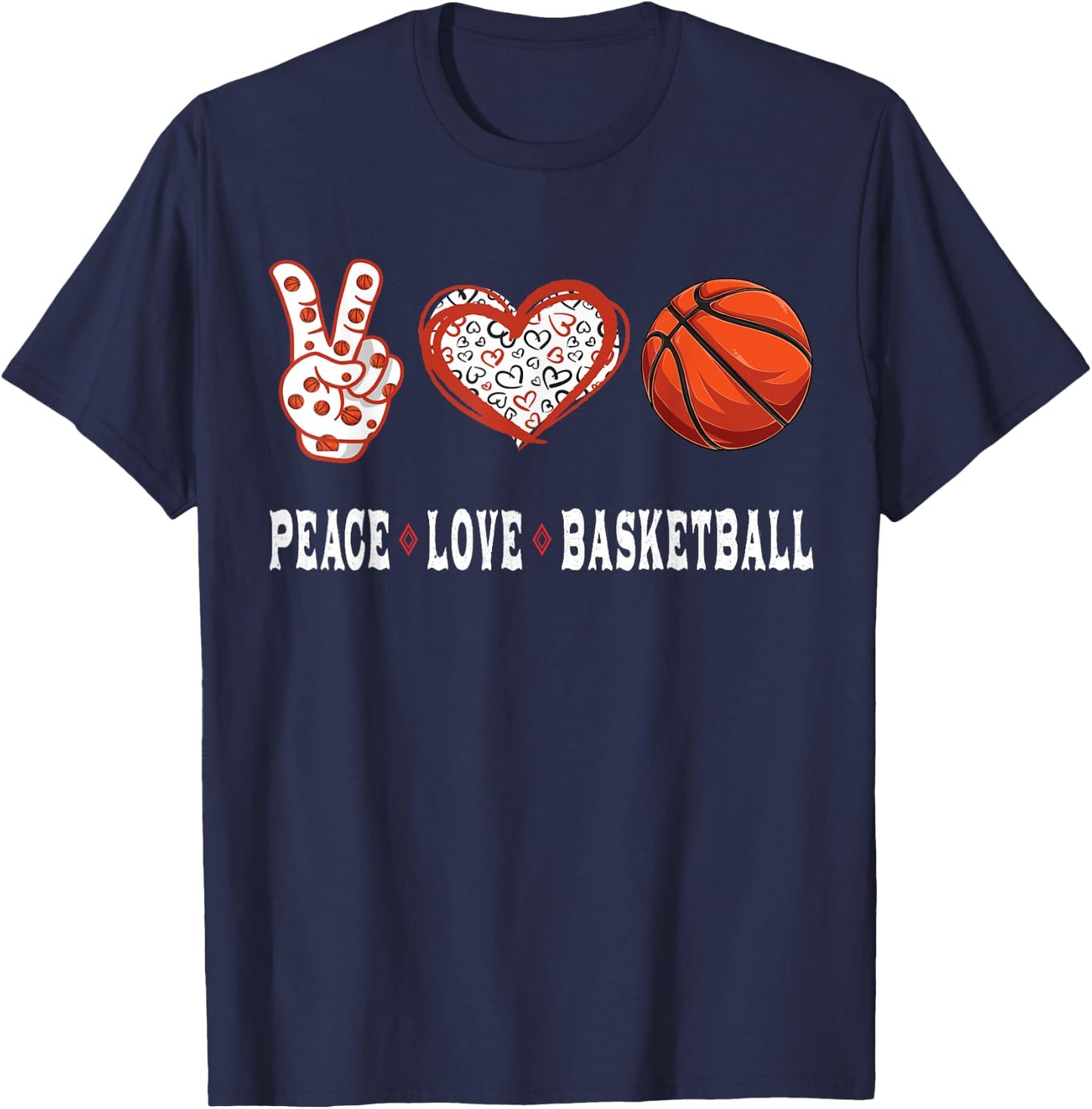 Basketball lovers Player fans Peace love Basketball T-Shirt - T-Shirt | Navy