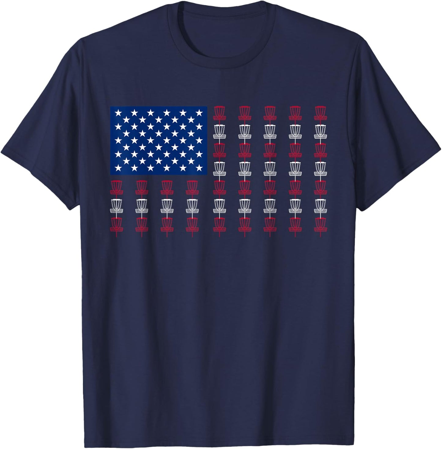 American Flag Disc Golf Player Men Women Fourth of July T-Shirt - T-Shirt | Navy