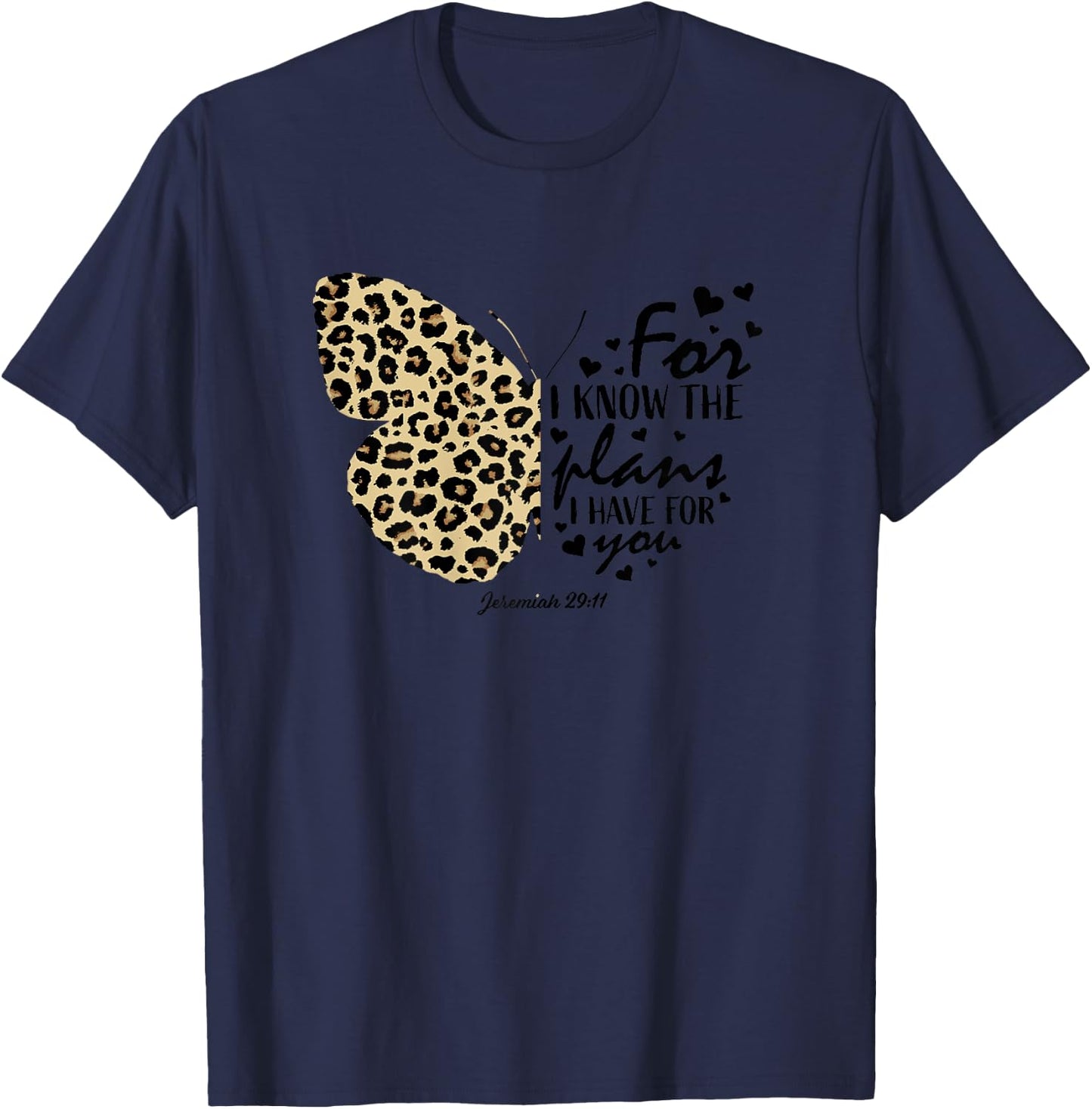 Cute Cheetah Print Butterfly Christian Religious Bible Quote T-Shirt - T-Shirt | Navy