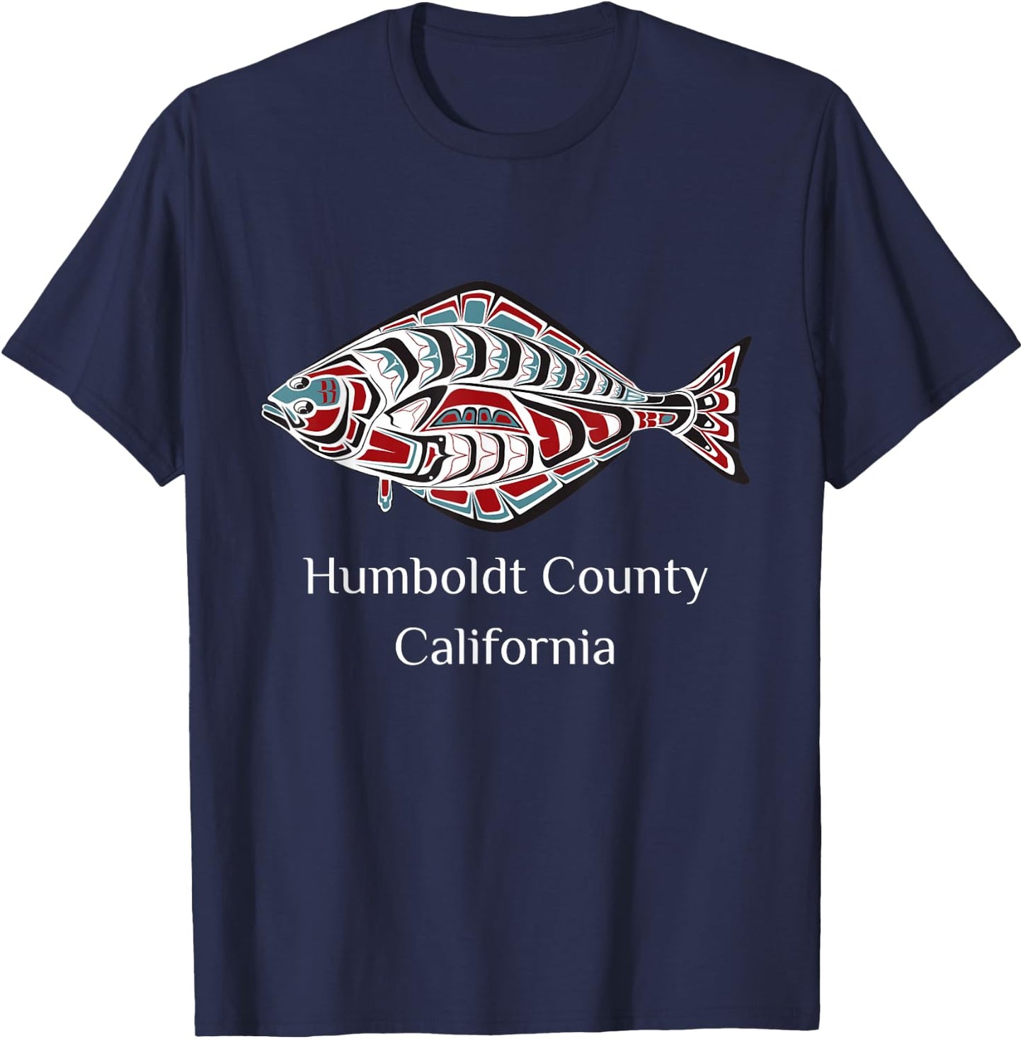 California Humboldt County Native American Style Halibut Art T-Shirt - T-Shirt | Navy