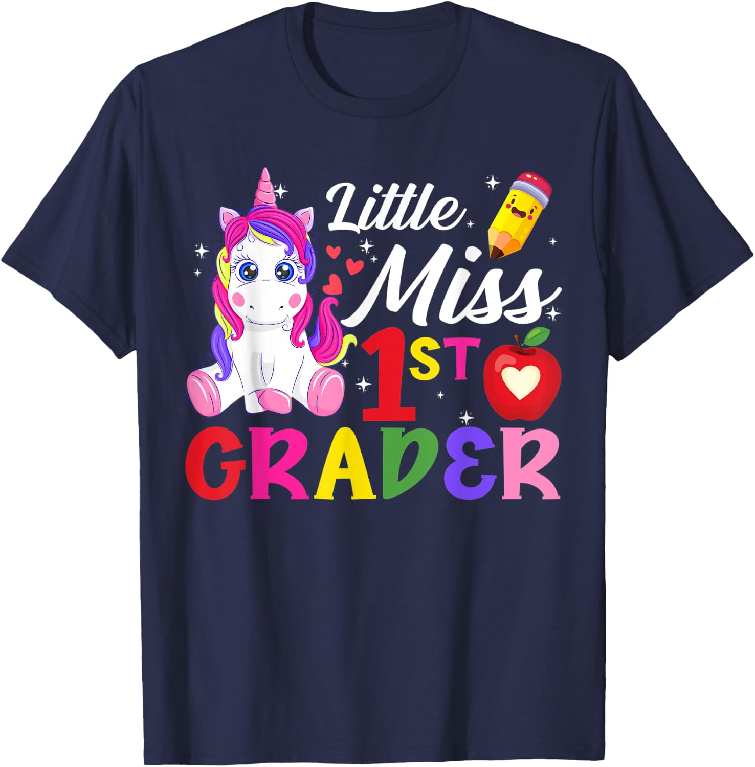 Funny Little Miss First Grader Unicorn First Day Of School T-Shirt - T-Shirt | Navy