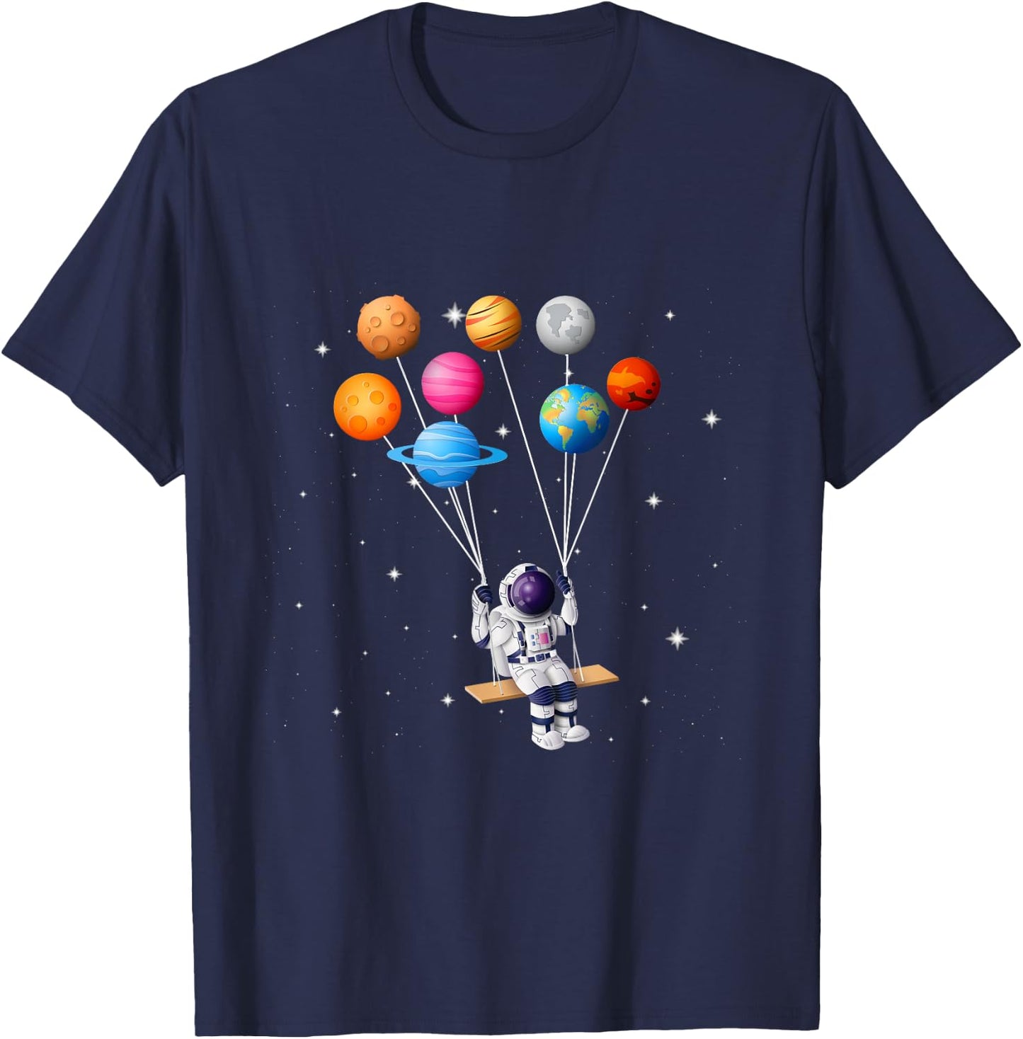 Astronaut Planet Swing Solar System Sun Earth Universe T-Shirt - T-Shirt | Navy