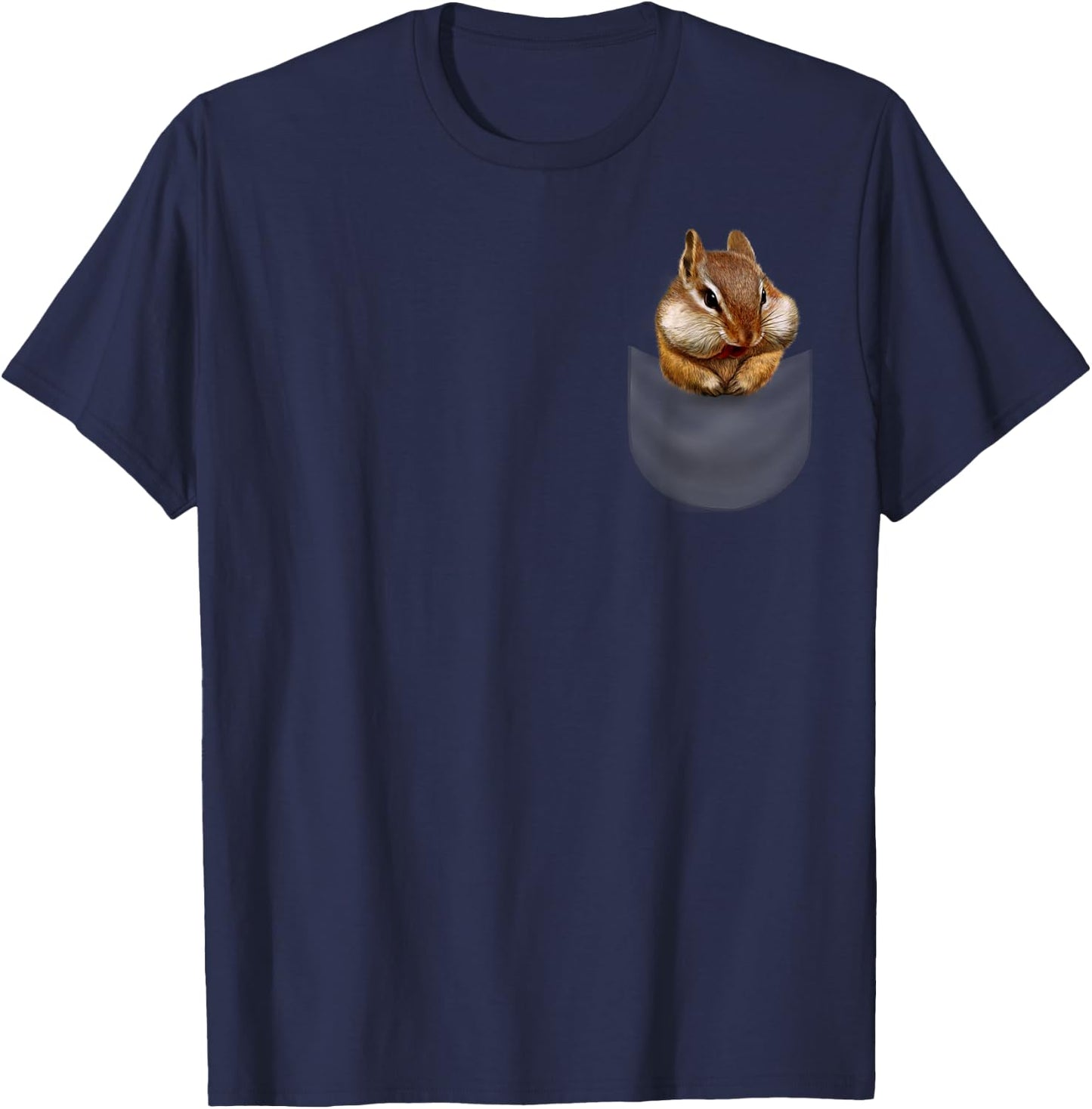 Cute Chipmunk Hanging Out in Pocket, Squirrel T-Shirt - T-Shirt | Navy