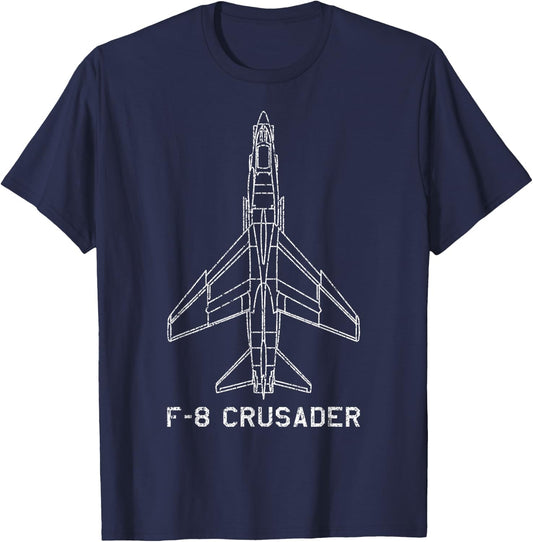 F-8 Crusader Jet Fighter Plane Classic USA Warplane Diagram T-Shirt - T-Shirt | Navy