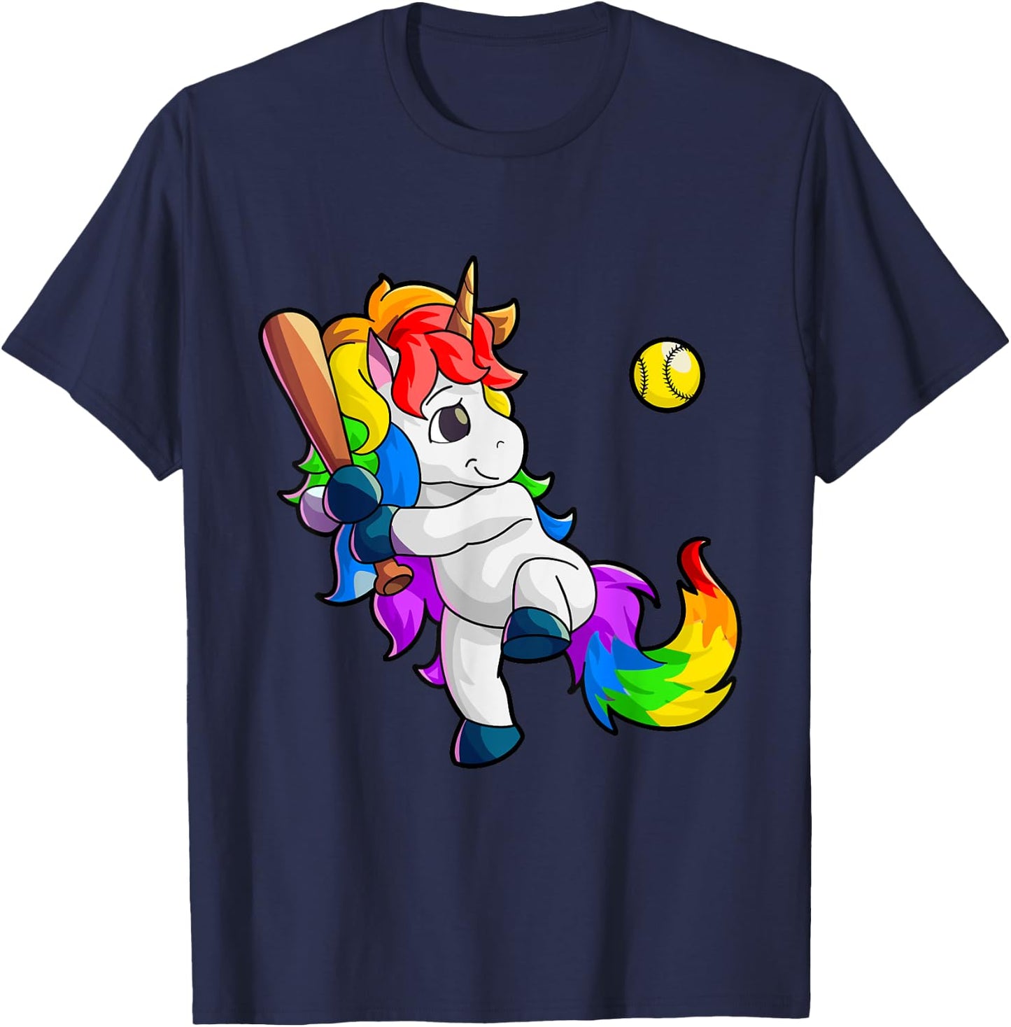 Unicorn Softball Girls Women Baseball Softball Player T-Shirt - T-Shirt | Navy