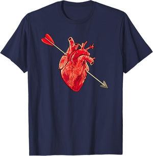 Anatomical Heart & Cupid Arrow Cute Metal Valentines Day T-Shirt - T-Shirt | Navy