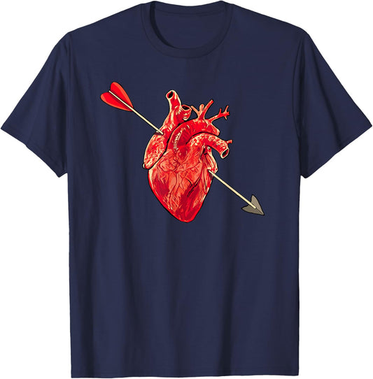 Anatomical Heart & Cupid Arrow Cute Metal Valentines Day T-Shirt - T-Shirt | Navy