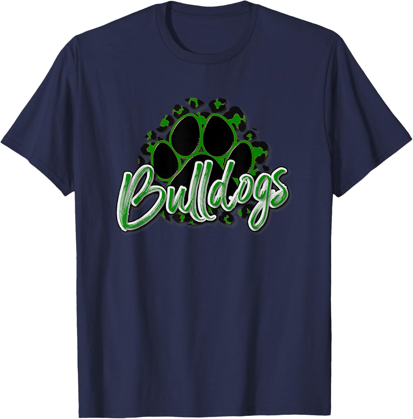 Bulldogs Green Black Cheetah School Sports Fan Team Spirit T-Shirt - T-Shirt | Navy