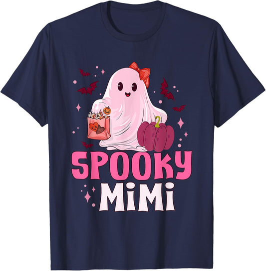 Spooky Mimi Cute Boo Ghost Pink Bow Halloween Costume Women T-Shirt - T-Shirt | Navy
