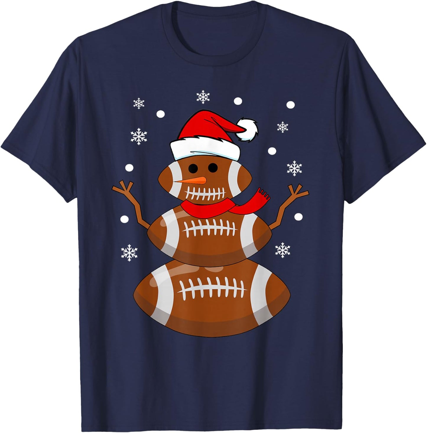 Christmas Football Snowman Kids Football Christmas Women Men T-Shirt - T-Shirt | Navy