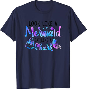 Look Like A Mermaid Eat Like A Shark Lover Funny Women Girls T-Shirt - T-Shirt | Navy