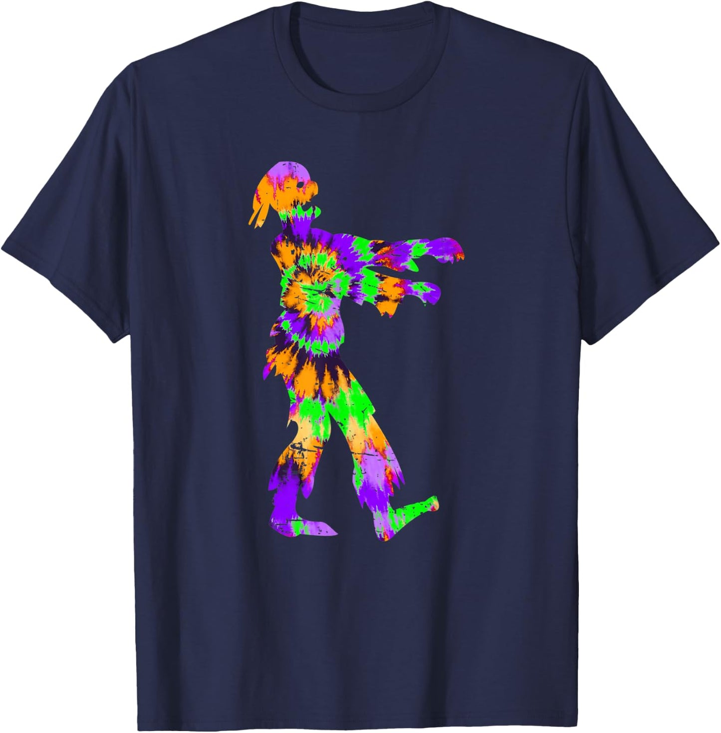 Tie Dye Halloween Zombie - Horror Art Orange Purple Green T-Shirt - T-Shirt | Navy