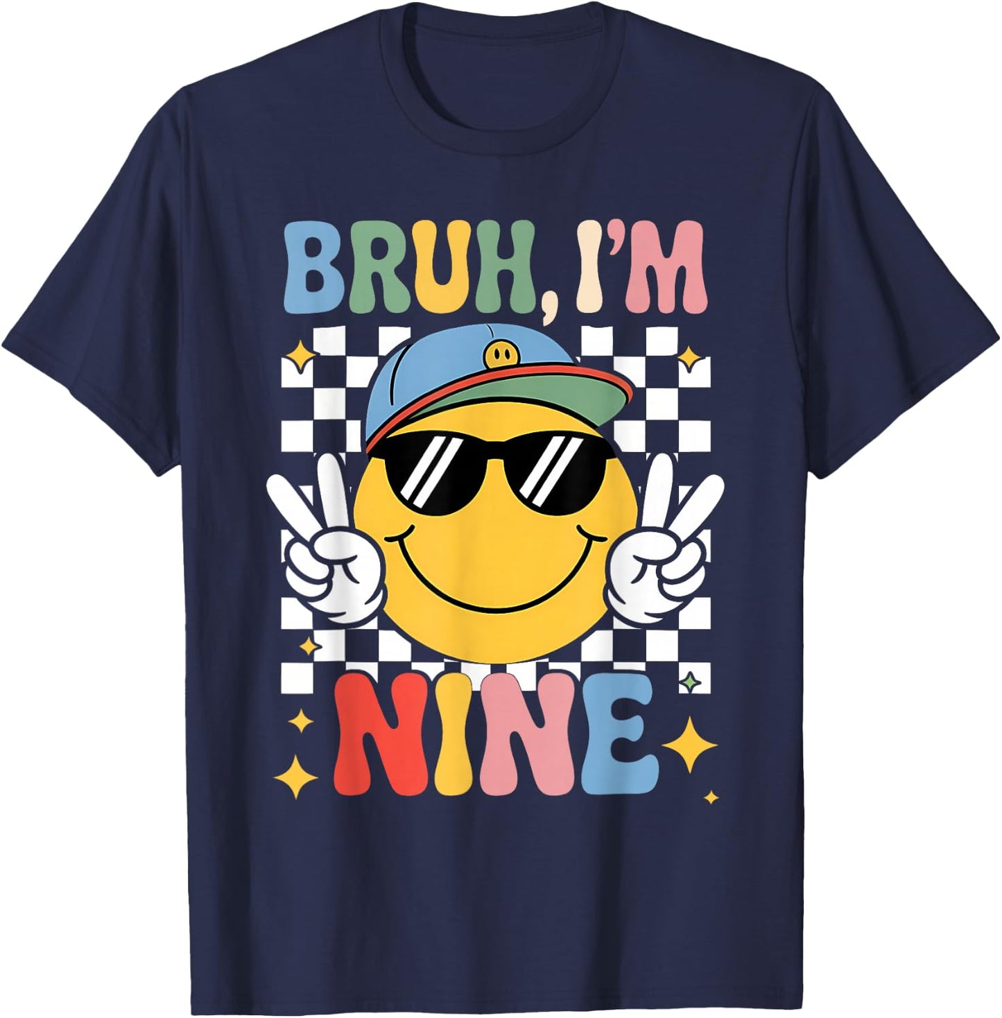 Bruh I'm Nine 9 9th Birthday Groovy Boys Girls 9 Years Old T-Shirt - T-Shirt | Navy
