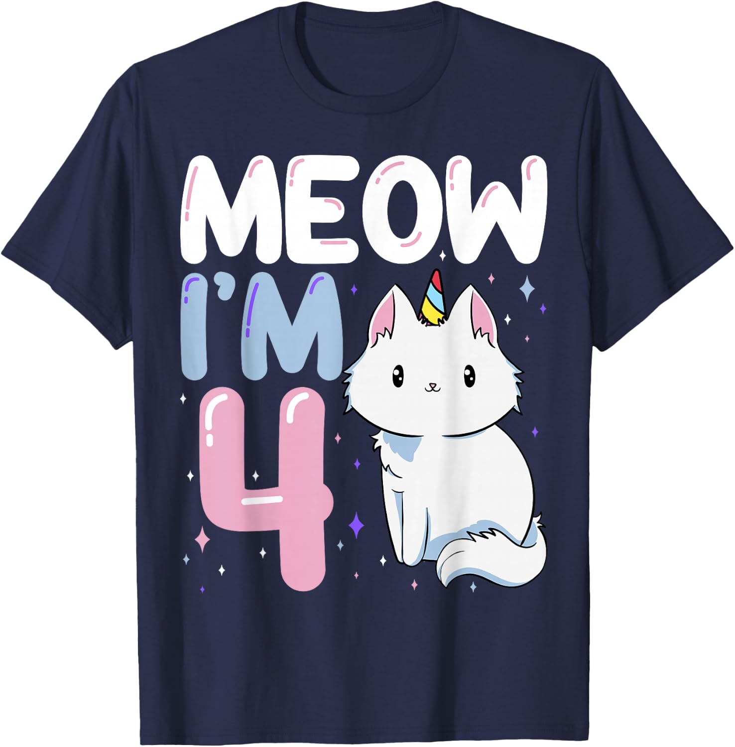 Cat 4th Birthday Party Purr-FECT Vet Kitten Fur Animal Paw T-Shirt - T-Shirt | Navy