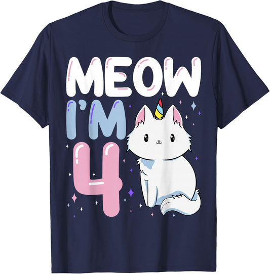 Cat 4th Birthday Party Purr-FECT Vet Kitten Fur Animal Paw T-Shirt - T-Shirt | Navy