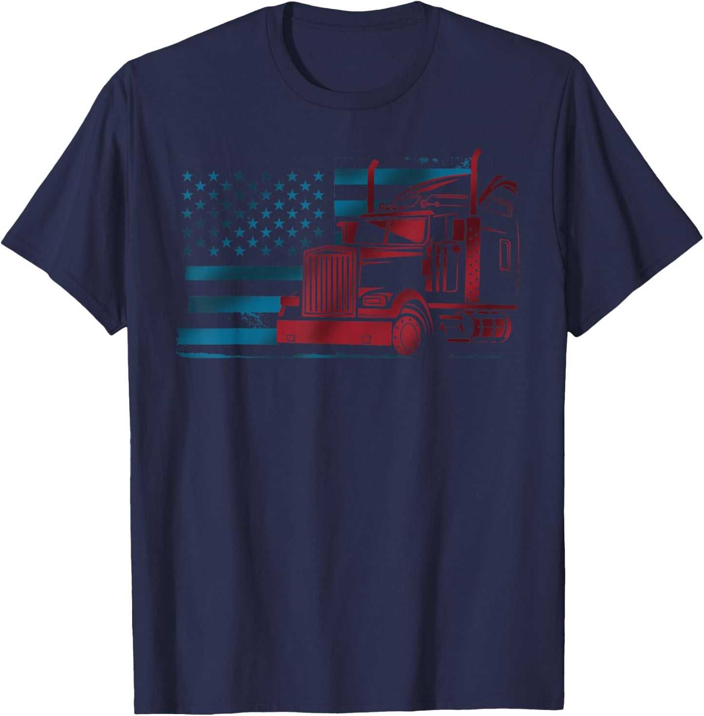 American Flag Semi Truck Driver 18 Wheeler Patriotic Trucker T-Shirt - T-Shirt | Navy