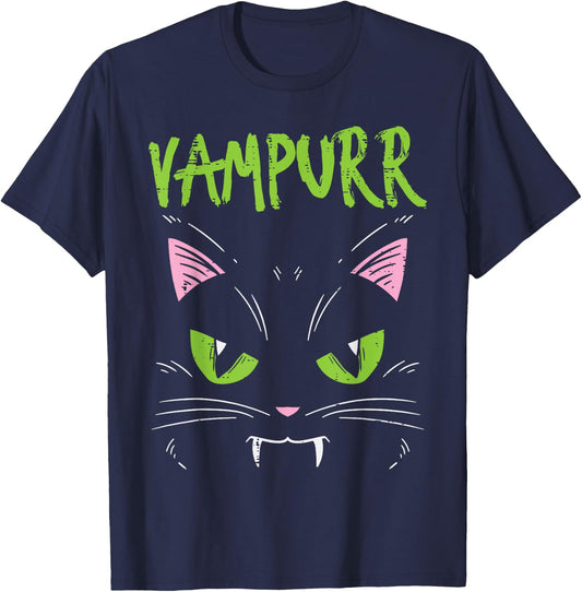 Vampurr Vampire Cat Funny Halloween Animal Men Women Kids T-Shirt - T-Shirt | Navy