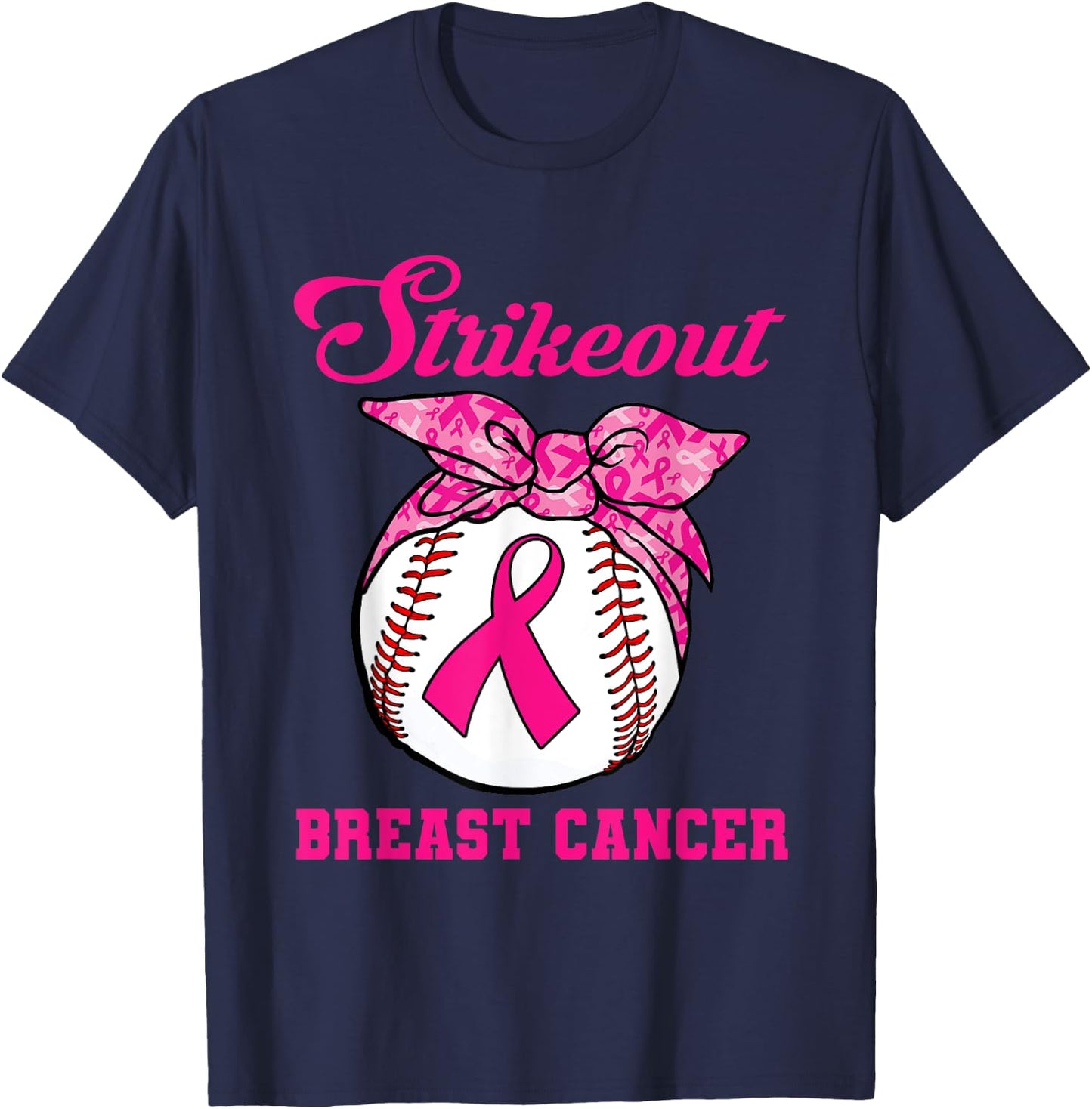 Strike Out Breast Cancer Awareness Baseball Fighters T-Shirt - T-Shirt | Navy