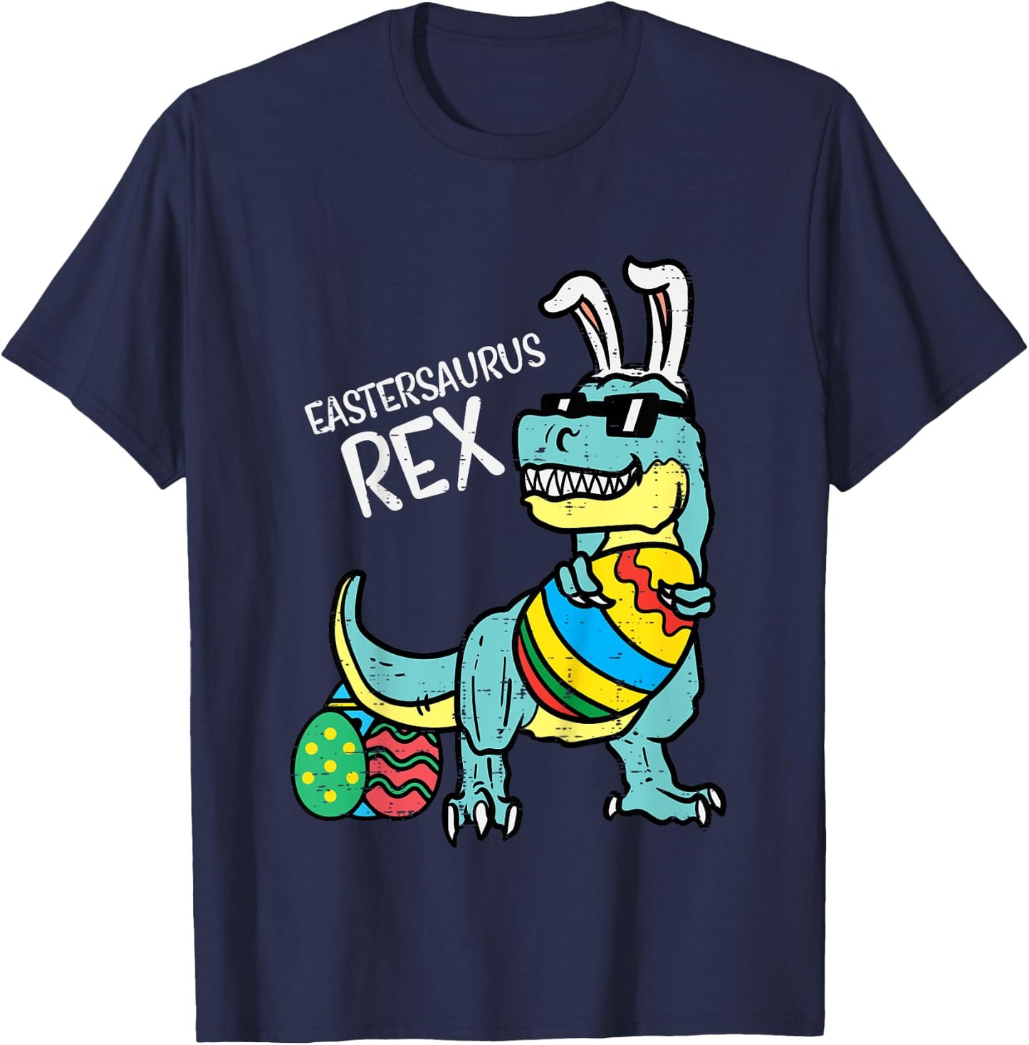 Eastersaurus Rex Easter Trex Bunny Toddler Boys Easter Dino T-Shirt - T-Shirt | Navy
