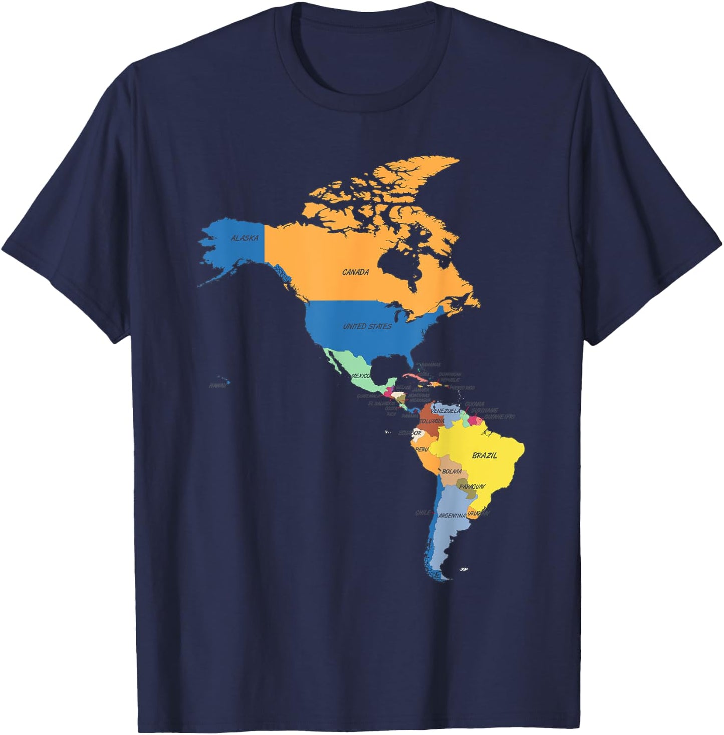 Political map of the continent North and South America T-Shirt - T-Shirt | Navy
