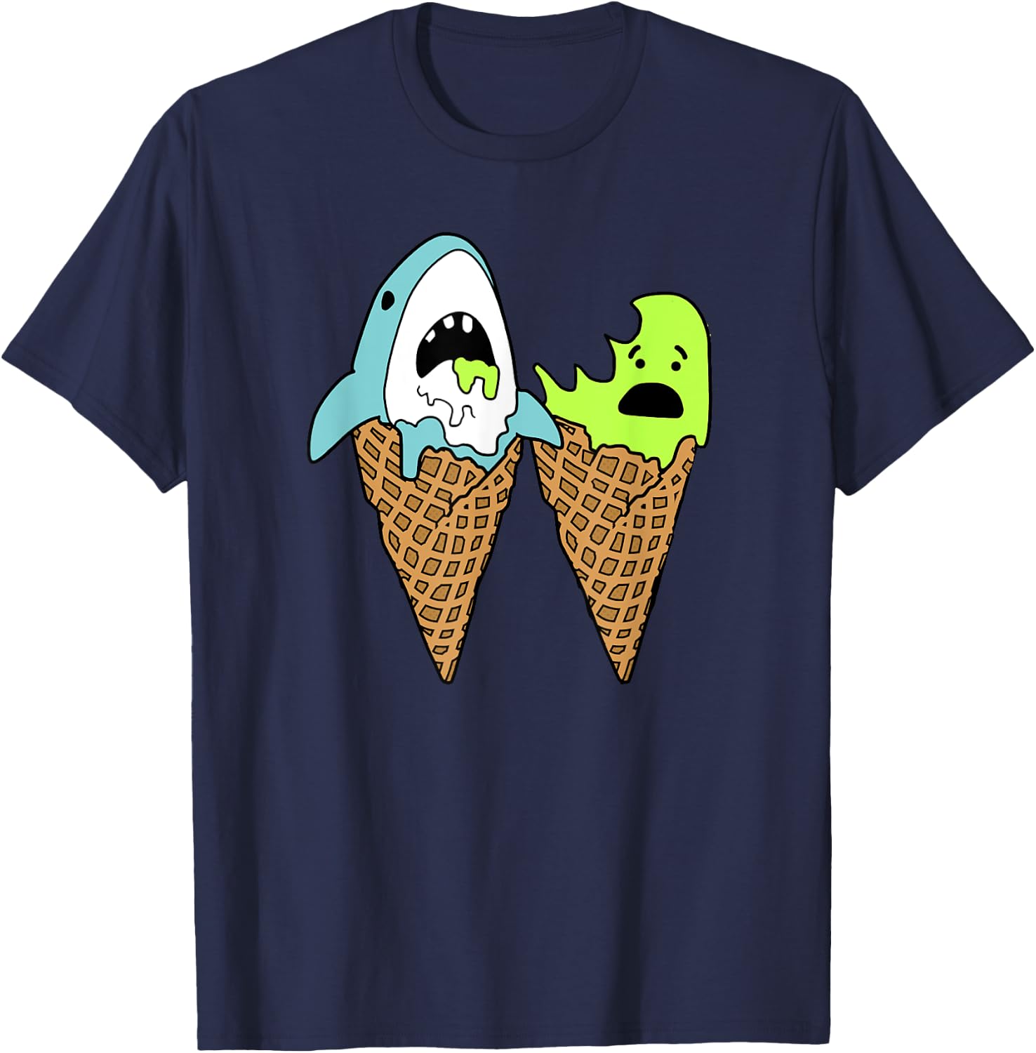 Trendy Graphic Shark Bite Ice Cream Cones T-Shirt - T-Shirt | Navy