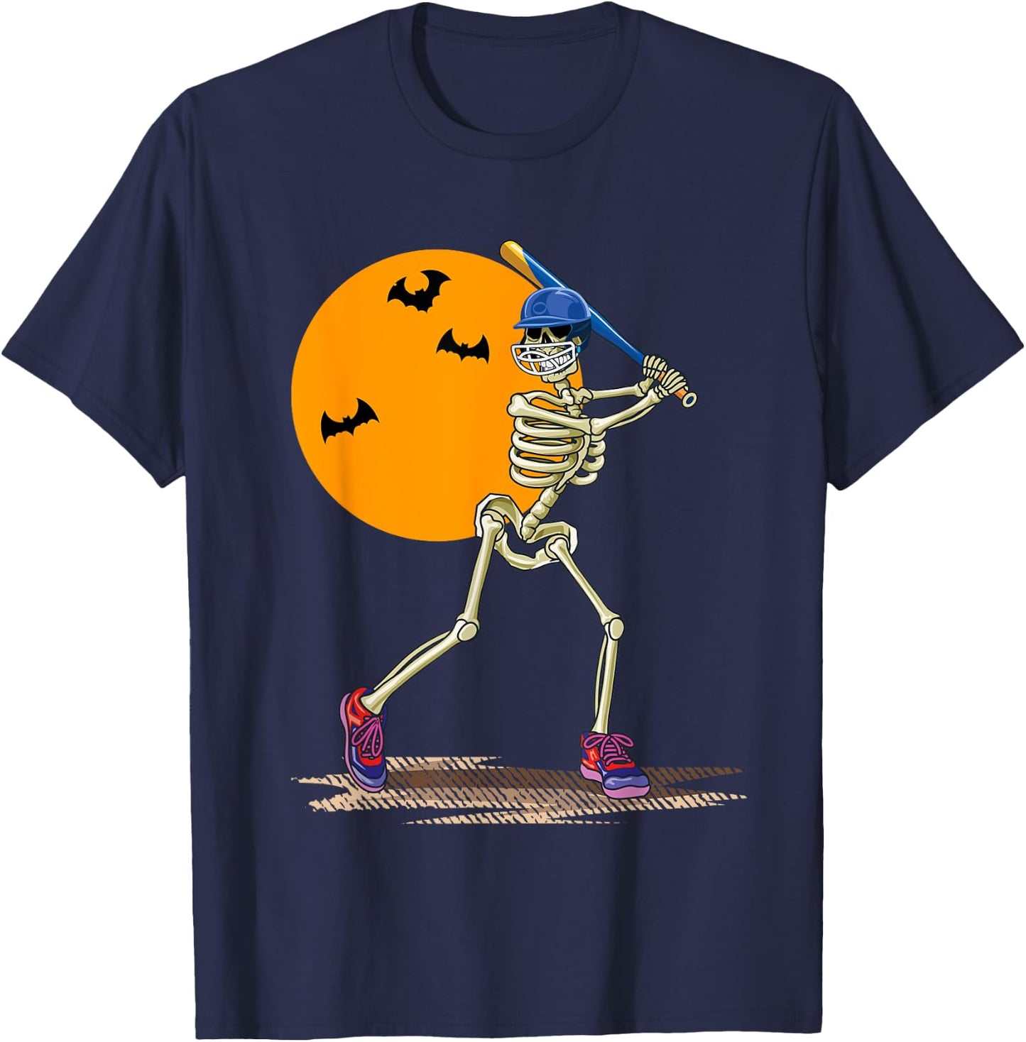 Baseball Skeleton Halloween Men Boys Baseball Halloween T-Shirt - T-Shirt | Navy